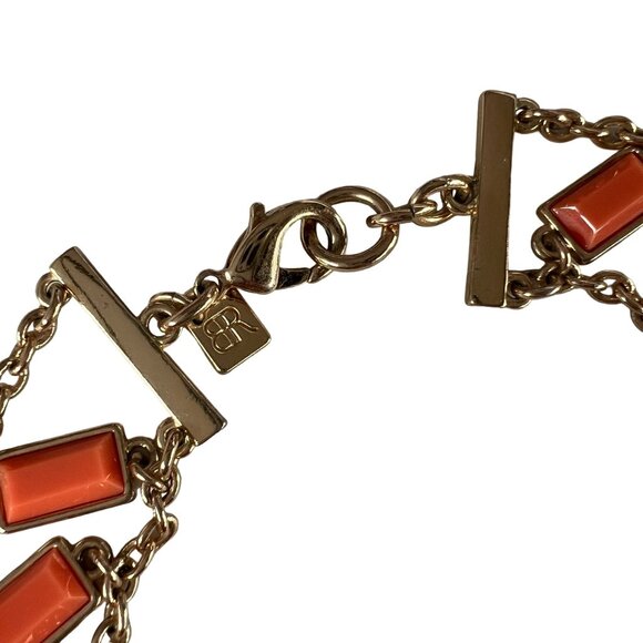 Banana Republic Milly 3 Layer Bib Necklace Orange Coral Gold Rhinestone … - Picture 5 of 9